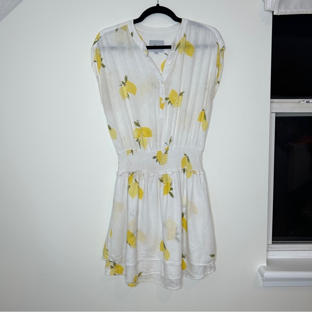 Rails Angelina Double-Tiered Linen Mini Dress In Citronnade Lemon Print XS - Picture 3 of 11
